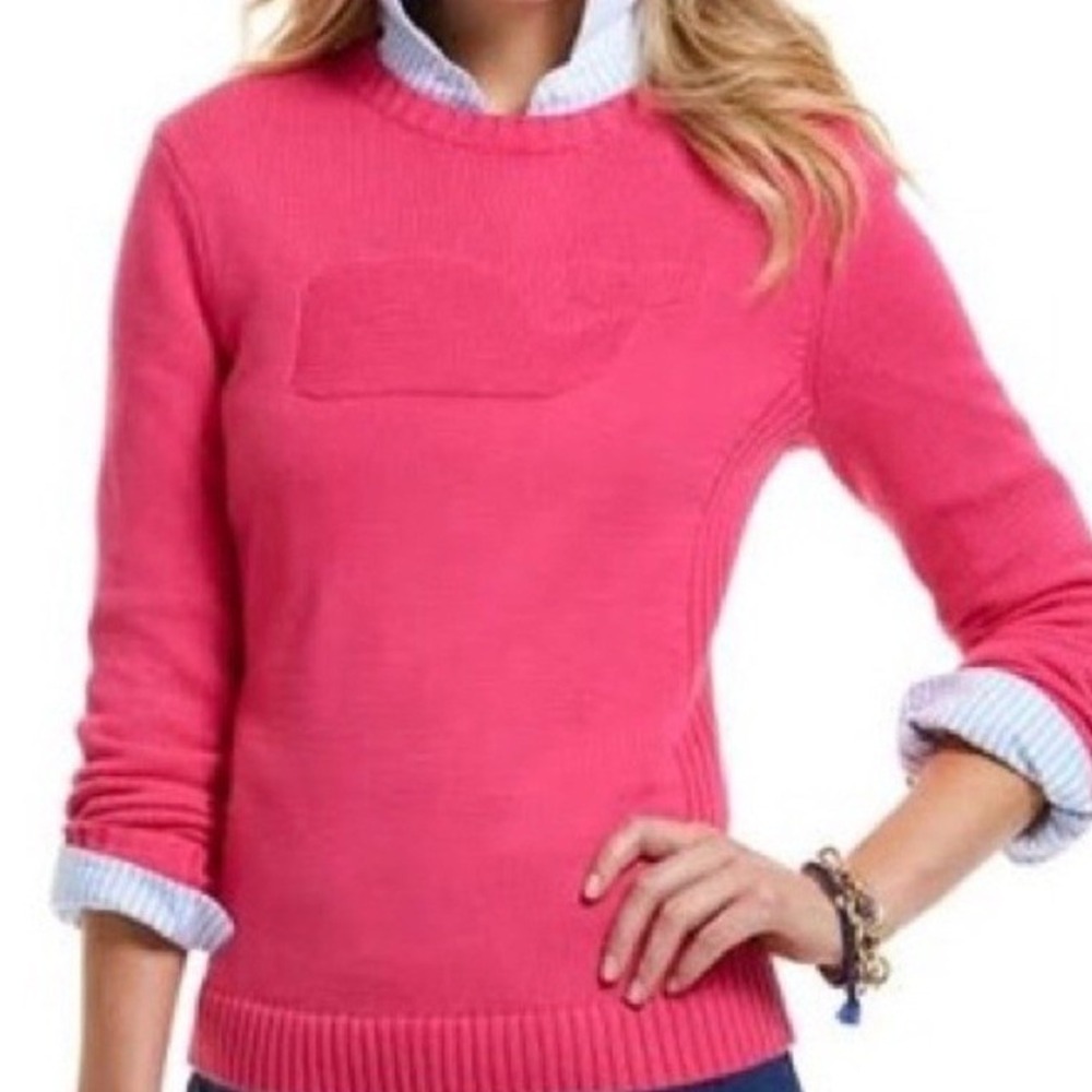 Vineyard Vines Womens Pink Cotton Whale Logo Crewneck Sweater Size S Preppy